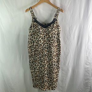 Smart and sexy, curvy leopard print knit nightgown with built-in bra